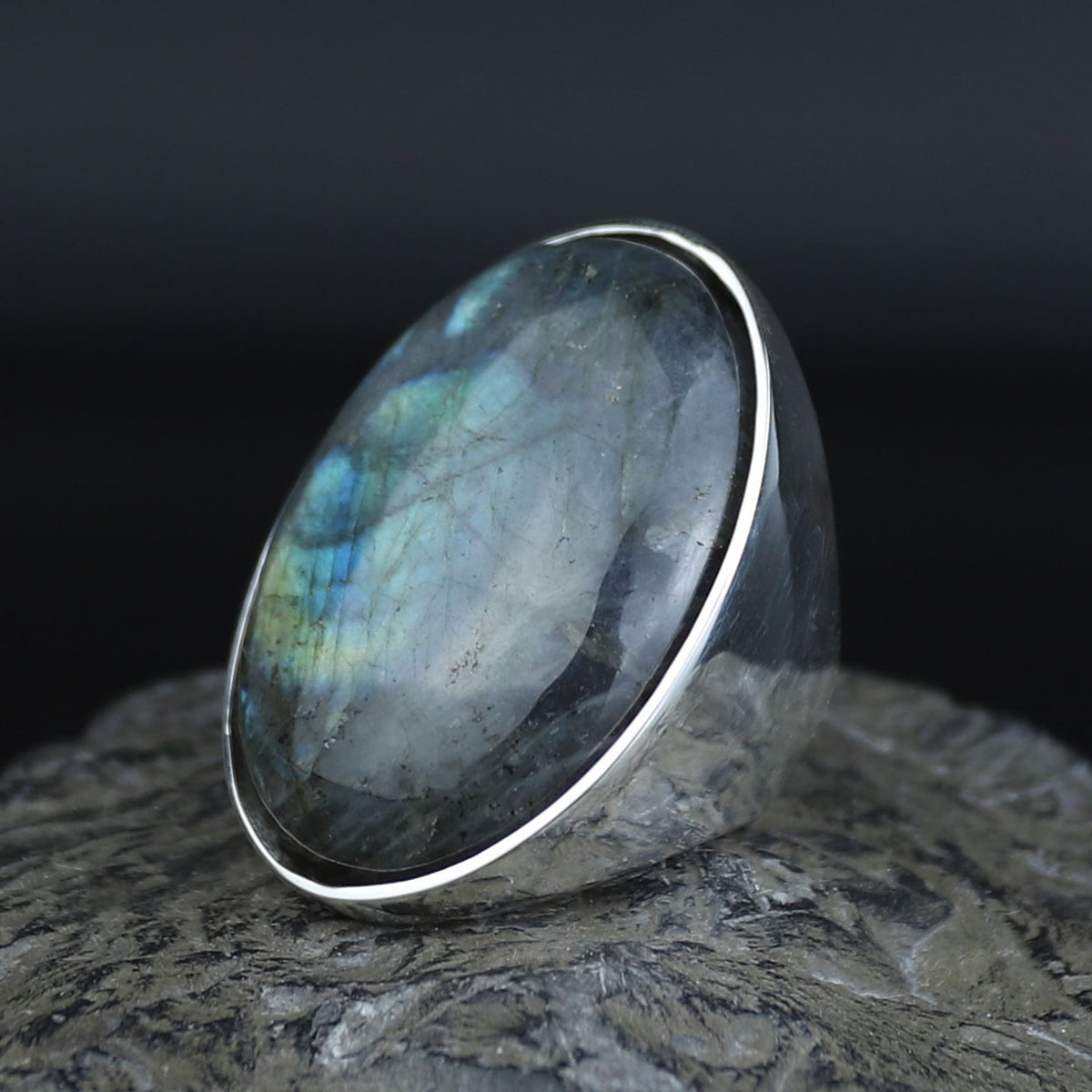 925 Silver Large Labradorite Ring, Classic Natural Labradorite Signet Ring , Solid Style Handmade Men Ring, Father Day Gift, 925k Silver