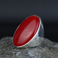 Man Red Jade Stone Ring, Classic Solid Large Stone Ring, Ottoman Style Large Ring, Turkish Big Gemstone Sterling Silver Ring