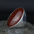 Silver Agate Stone Ring, Large Red Agate Carnelian Ring, Classic Style Handmade Ring, Dark Red Agate Ring