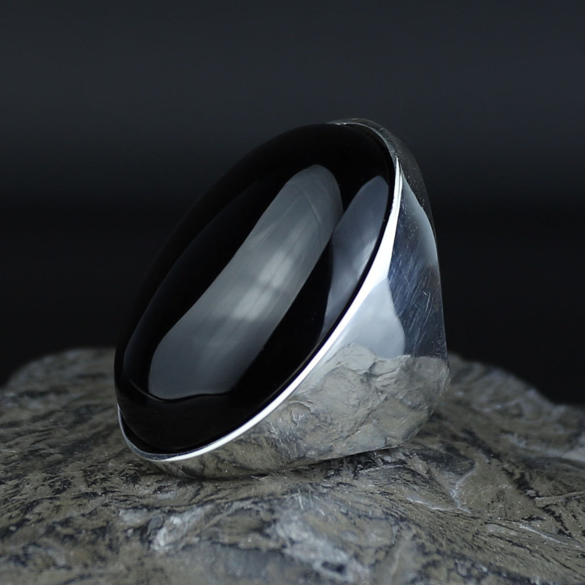 Silver Onyx Ring, Large Oval Signet Onyx Ring, Classic Onyx Gemstone Ring, Solid Silver Onyx Ring