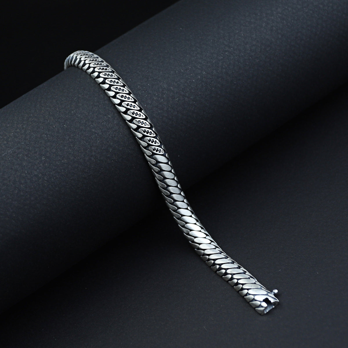 925 Sterling Silver 10MM Black Onyx Stone Gourmet Bracelet
