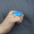 925 Sterling Silver Turquoise Ring, Large Natural Turquoise Ring, Classic Polished Ring, Turkish handmade, Gift for Men, Father Day Gift