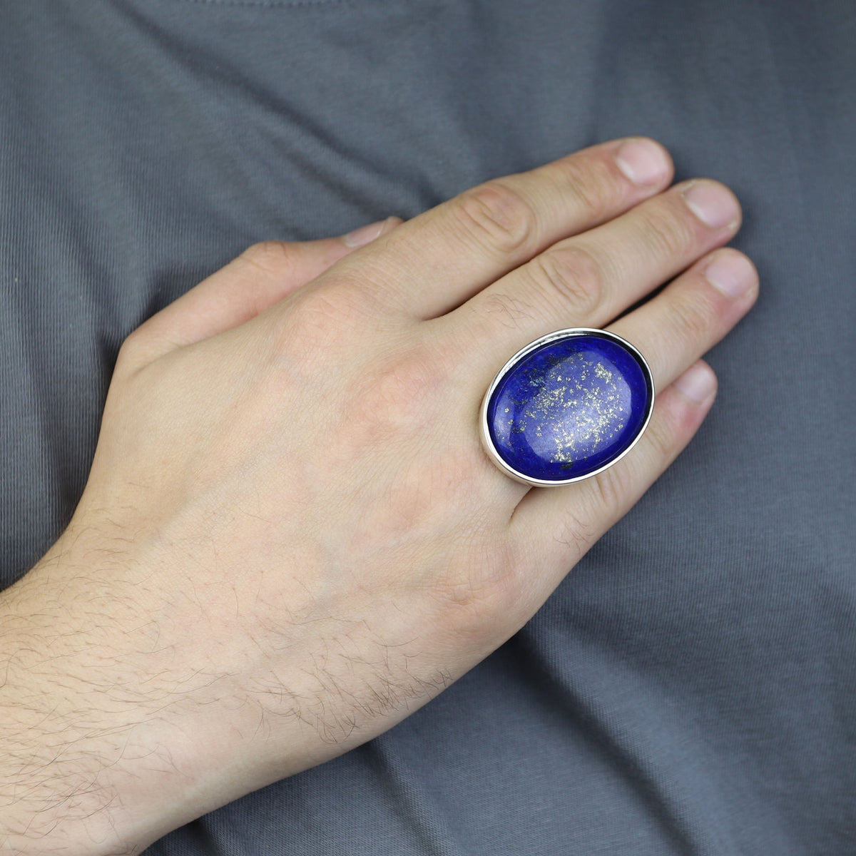 Silver Large Lapis Lazuli Ring, Natural Classic Handmade Lapis Ring , Blue Lapis Ring, Ottoman Style Ring , 925k Sterling Silver Ring