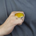 925 Silver Handmade Large Agate Ring, Natural Aqeeq Gemstone Ring , Genuine Yellow Agate Men Vintage Ring, Father Day Gift, 925k Silver