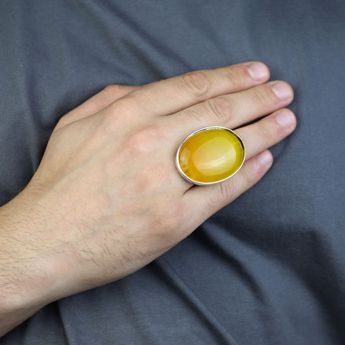 925 Silver Handmade Large Agate Ring, Natural Aqeeq Gemstone Ring , Genuine Yellow Agate Men Vintage Ring, Father Day Gift, 925k Silver