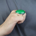 Men Silver Natural Jade Gemstone Ring, Large Classic Signet Ring, Green Gemstone Large Ring, Natural Jade Ring, Gift For Men