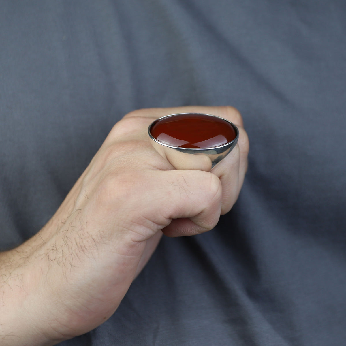 Silver Agate Stone Ring, Large Red Agate Carnelian Ring, Classic Style Handmade Ring, Dark Red Agate Ring
