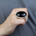 Silver Onyx Ring, Large Oval Signet Onyx Ring, Classic Onyx Gemstone Ring, Solid Silver Onyx Ring