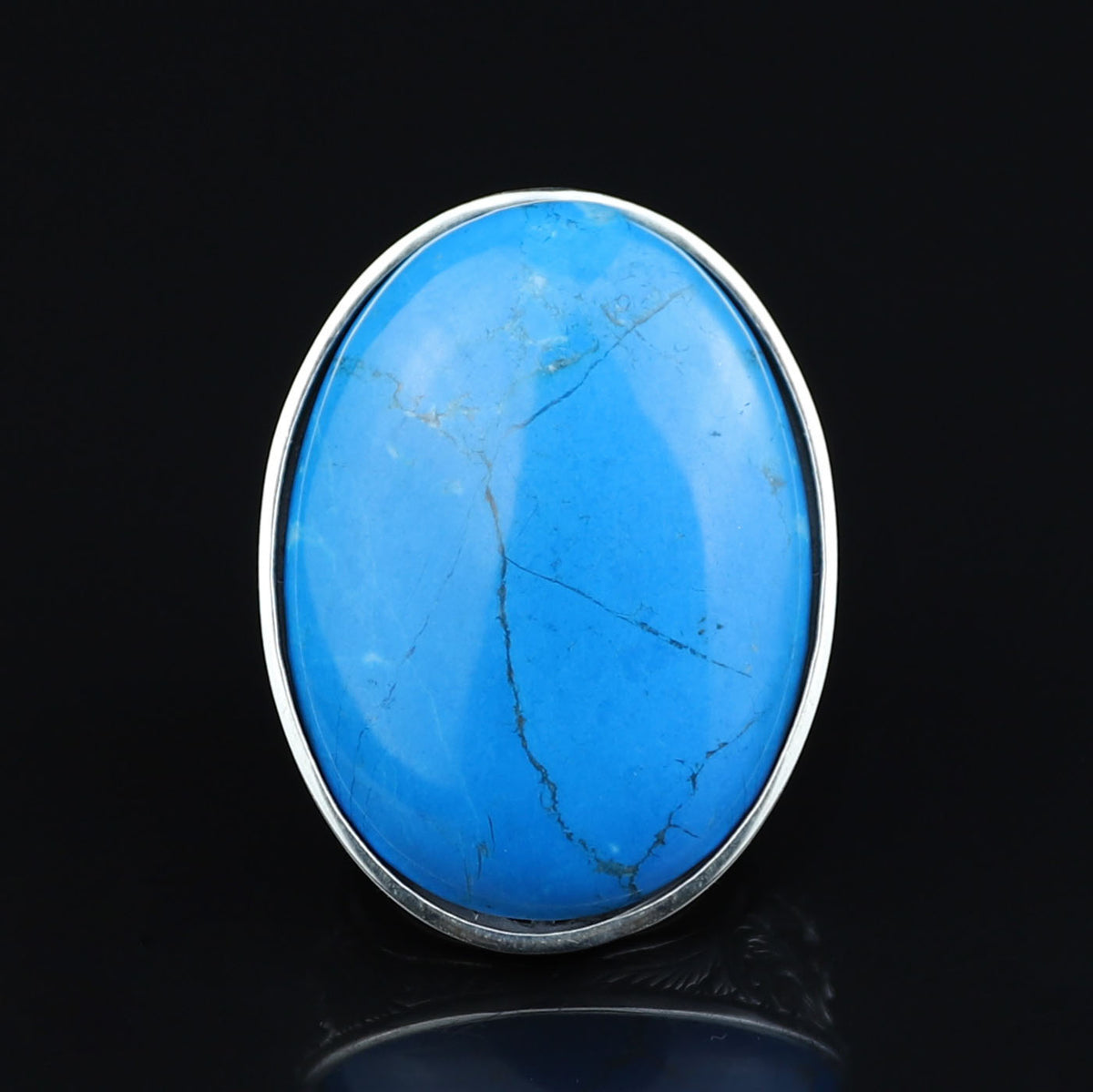 Men Silver Large Turquoise Stone Ring, Hand Engraved Silver Ring, Engraved Large Silver Ring, Large Signet Ring