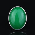 925 Silver Jade Stone Ring, Men Green Jade Engraved Ring, Handmade Silver Engraved Ring