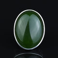 Silver Natural Jade Stone Ring, Large Hand Engraved Stone Ring, Green Jade Ring
