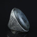 925 Silver Engraved Labradorite Men Ring, Large Turkish Gemstone Ring, Hand-Engraved Men Ring, Turkish Handmade Silver Ring