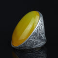 Men Handmade Large Yellow Agate 925 Silver Ring, Natural Aqeeq Gemstone Ring