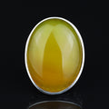 Men Handmade Large Yellow Agate 925 Silver Ring, Natural Aqeeq Gemstone Ring