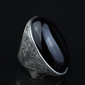 Men Silver Large Onyx Ring, Engraved Large Handmade Ring, Big Mens Onyx Ring, Engraved Onyx Ring, Ring For Men, 925 Sterling Silver Ring