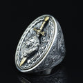 925 Silver Large Leon Head Ring, Lion Sword Figured Ring, Hand Engraved Leon Signet Ring, 925 Sterling Silver, Solid Silver Ring
