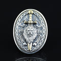 925 Silver Large Leon Head Ring, Lion Sword Figured Ring, Hand Engraved Leon Signet Ring, 925 Sterling Silver, Solid Silver Ring