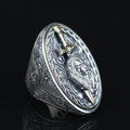 925 Silver Large Leon Head Ring, Lion Sword Figured Ring, Hand Engraved Leon Signet Ring, 925 Sterling Silver, Solid Silver Ring