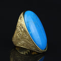 Large Engraved Turquoise Stone Signet Ring, 18K Gold Engraved Turquoise Ring, Man Large Signet Ring, Gold Handmade Ring, 925 Silver