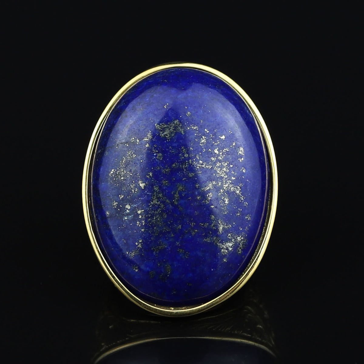 Men Gold Large Lapis Lazuli Ring, 18K Gold Engraved Handmade Lapis Ring , Blue Lapis Lazuli Ottoman Style Ring