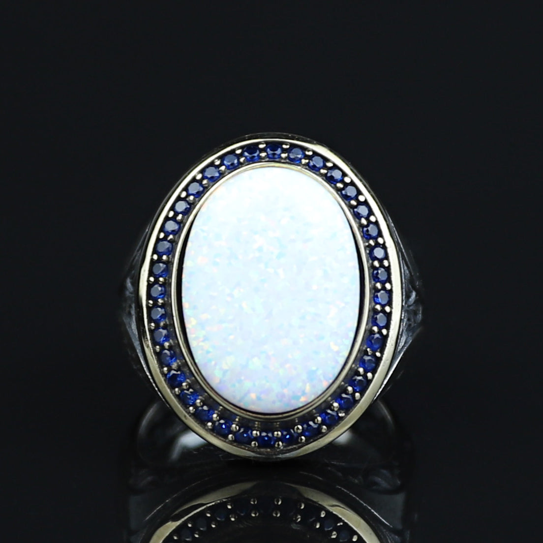 925 Sterling Silver Turkish Handmade Engraved Fire Opal Ring