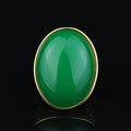 Men Engraved Silver Gold Jade Stone Ring, 18K Gold Green Jade Ring, Men Large Engraved Jade Ring, Statement Handmade Ring