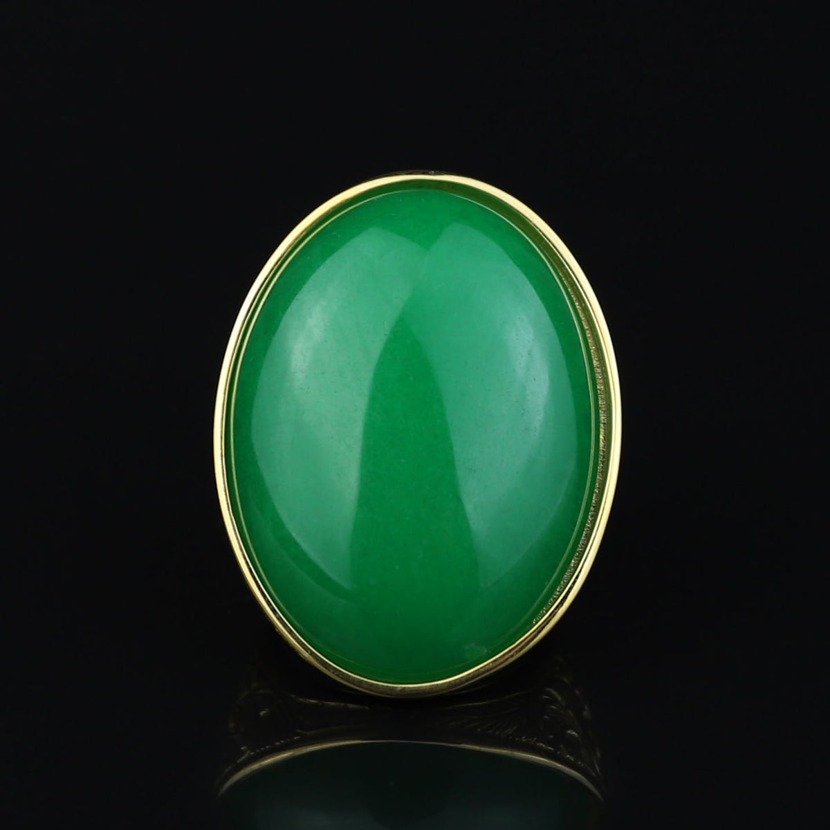 Men Engraved Silver Gold Jade Stone Ring, 18K Gold Green Jade Ring, Men Large Engraved Jade Ring, Statement Handmade Ring