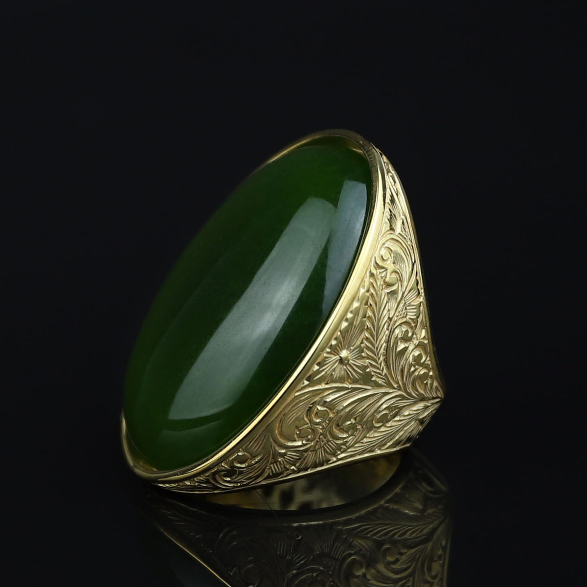 Men Silver Jade Gemstone Ring, Large Gold Engraved Signet Ring, Green Jade Gemstone Large Ring, Natural Jade Ring, Gift For Men