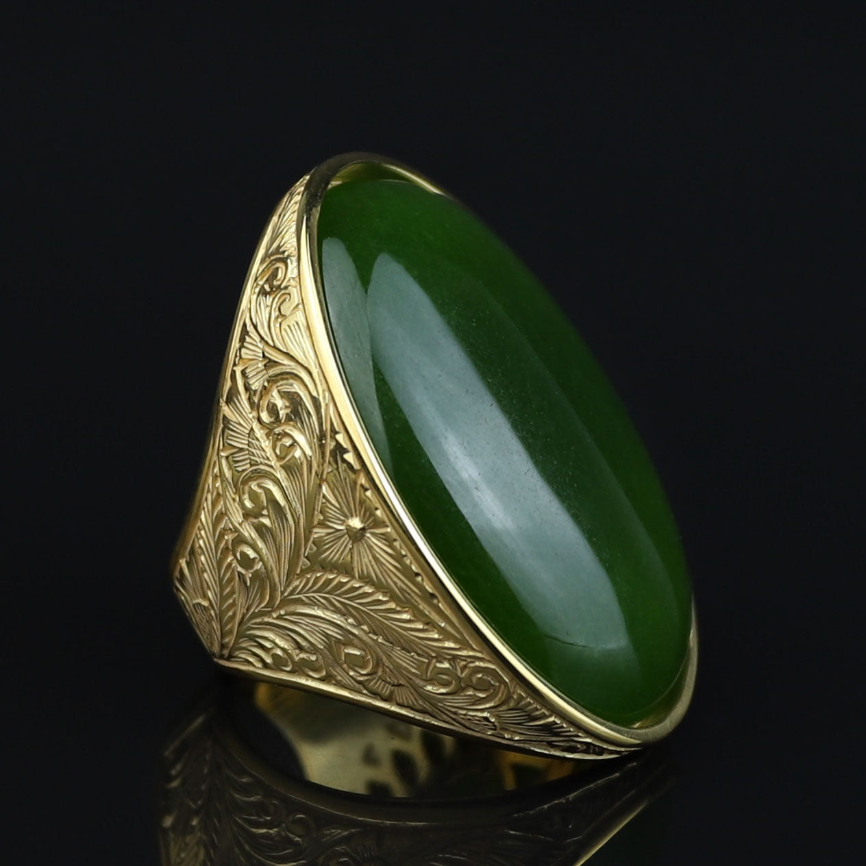 Men Silver Jade Gemstone Ring, Large Gold Engraved Signet Ring, Green Jade Gemstone Large Ring, Natural Jade Ring, Gift For Men