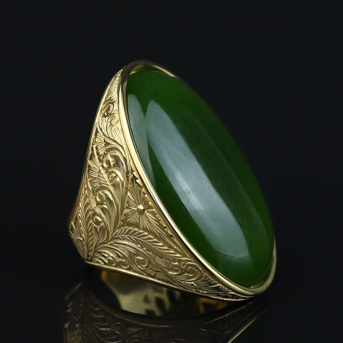 Men Silver Jade Gemstone Ring, Large Gold Engraved Signet Ring, Green Jade Gemstone Large Ring, Natural Jade Ring, Gift For Men