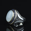 925 Sterling Silver Men Handmade Natural Moonstone Ring
