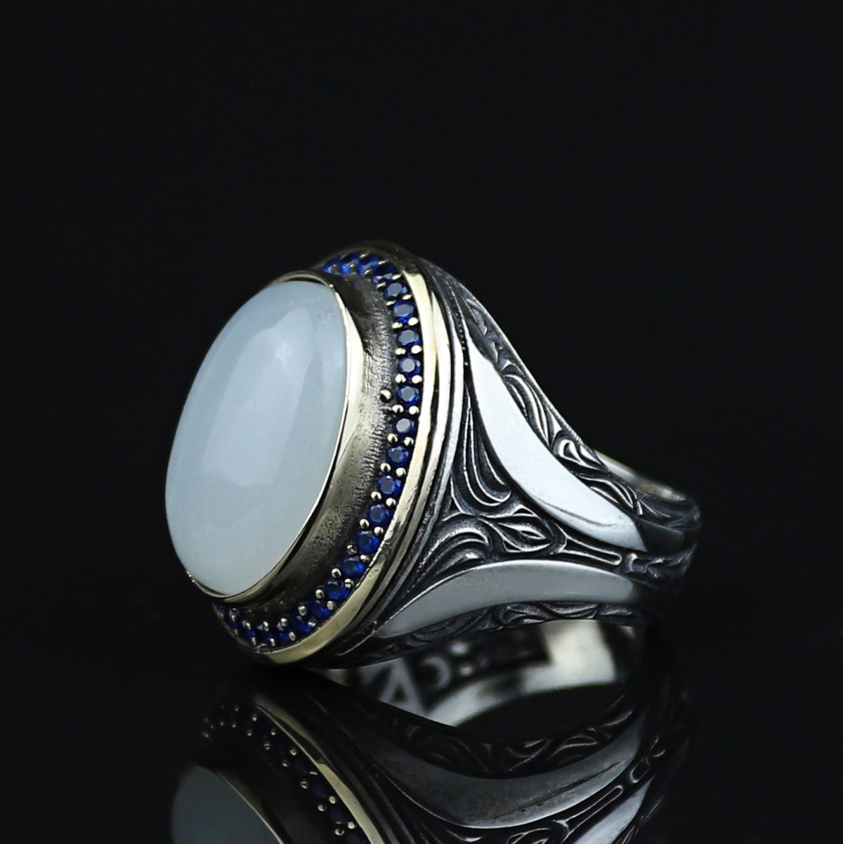 925 Sterling Silver Men Handmade Natural Moonstone Ring
