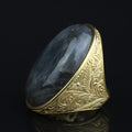 925K Sterling Silver Men Gold Natural Labradorite Men's Ring, Large Gold Natural Labradorite Ring