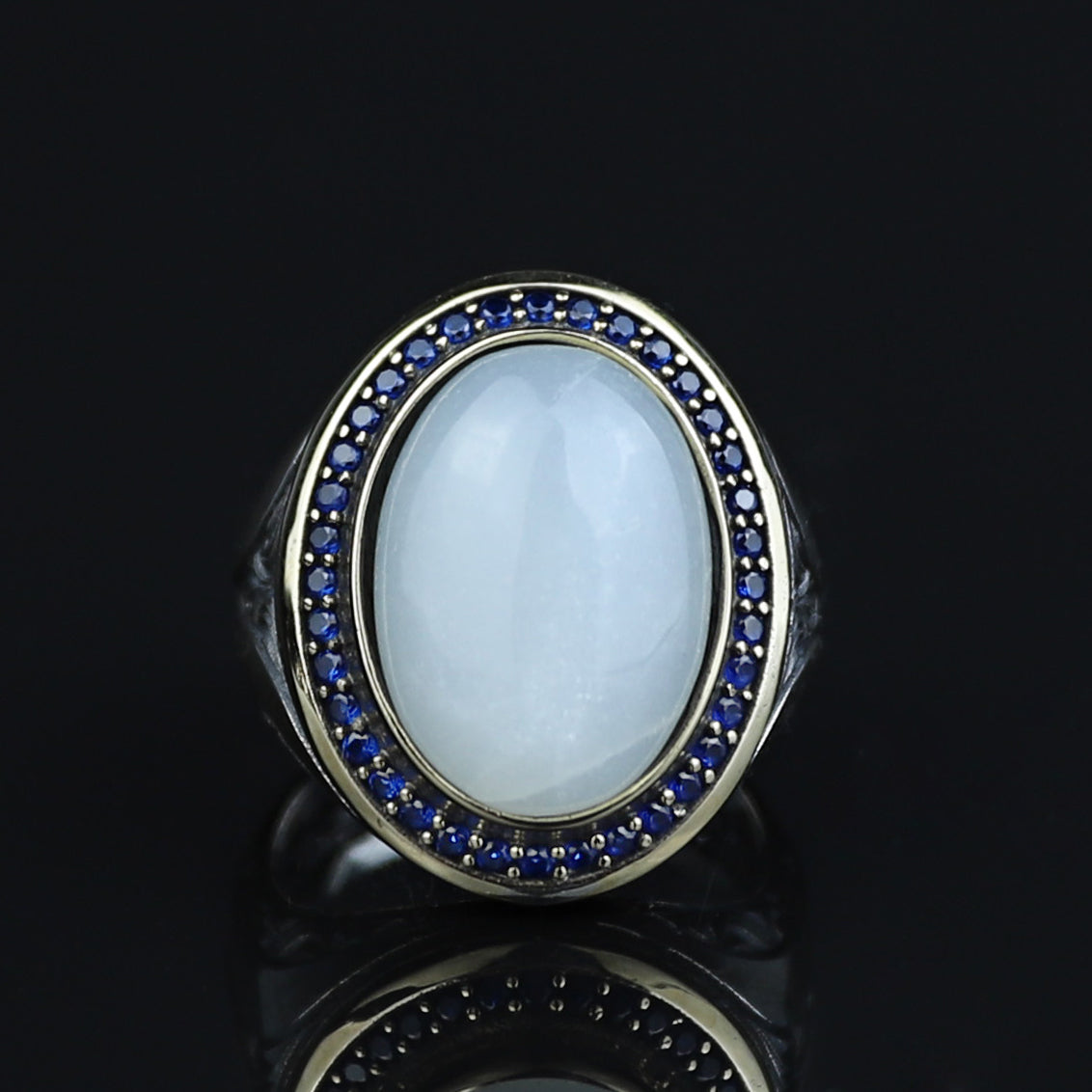 925 Sterling Silver Men Handmade Natural Moonstone Ring