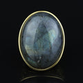 925K Sterling Silver Men Gold Natural Labradorite Men's Ring, Large Gold Natural Labradorite Ring