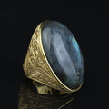 925K Sterling Silver Men Gold Natural Labradorite Men's Ring, Large Gold Natural Labradorite Ring