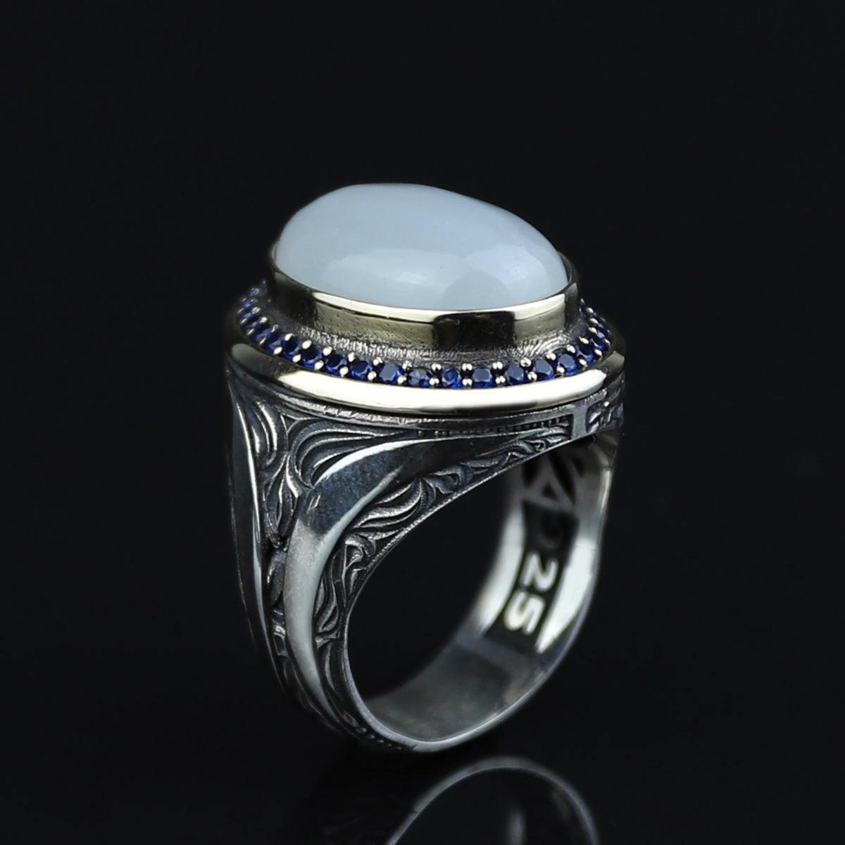 925 Sterling Silver Men Handmade Natural Moonstone Ring