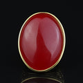 Man Handmade Gold Red Jade Stone Ring , Silver Large Stone Ring, Turkish Engraved Embroidered Ring, Handmade Sterling Silver Ring