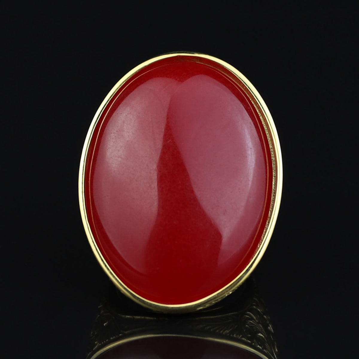 Man Handmade Gold Red Jade Stone Ring , Silver Large Stone Ring, Turkish Engraved Embroidered Ring, Handmade Sterling Silver Ring