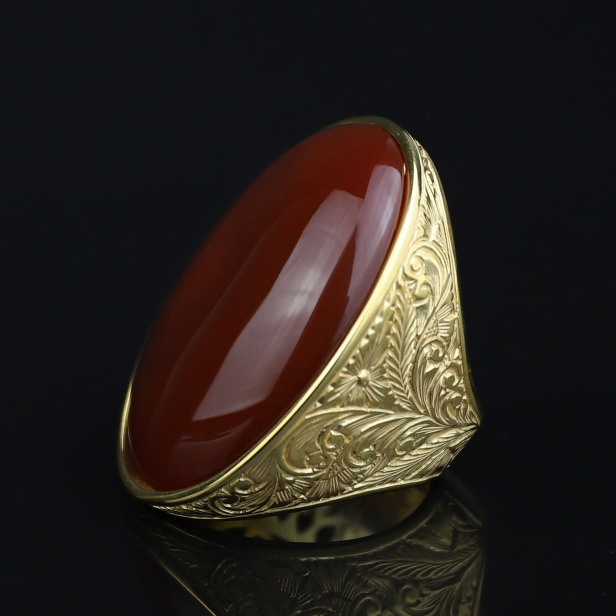 Men Large Gold Agate Signet Ring, Engraved Red Agate Stone Large Ring, Silver Natural Gemstone Ring, 925k Sterling Silver