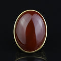 Men Large Gold Agate Signet Ring, Engraved Red Agate Stone Large Ring, Silver Natural Gemstone Ring, 925k Sterling Silver