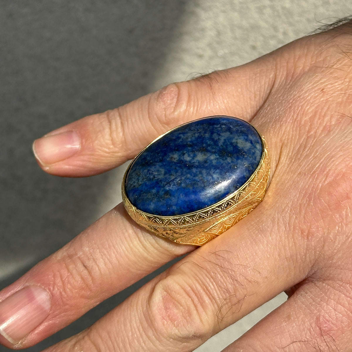 Silver Gold Plated Natural Large Lapis Lazuli Ring