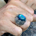 Men Silver Handmade Natural Blue Tiger Eye Gemstone Ring
