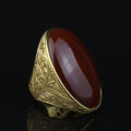 Men Large Gold Agate Signet Ring, Engraved Red Agate Stone Large Ring, Silver Natural Gemstone Ring, 925k Sterling Silver