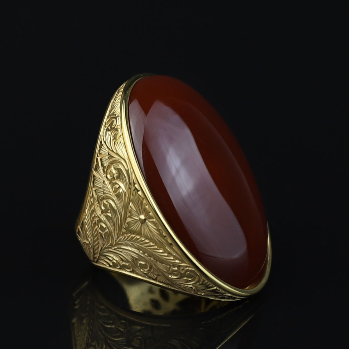 Men Large Gold Agate Signet Ring, Engraved Red Agate Stone Large Ring, Silver Natural Gemstone Ring, 925k Sterling Silver