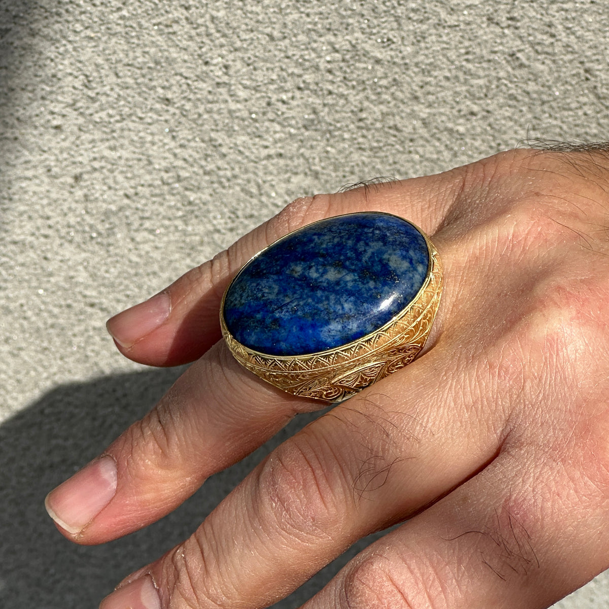 Silver Gold Plated Natural Large Lapis Lazuli Ring