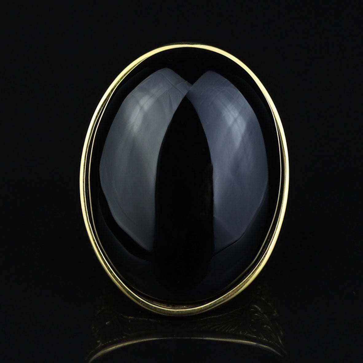 Handmade Engraved Gold Onyx Ring, 18K Gold Large Natural Onyx Ring, Mens Handmade Ring, Men Vintage Ring
