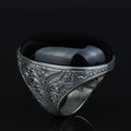 Men Silver Large Onyx Ring, Engraved Large Handmade Ring, Big Mens Onyx Ring, Engraved Onyx Ring, Ring For Men, 925 Sterling Silver Ring