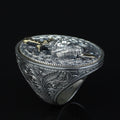925 Silver Large Leon Head Ring, Lion Sword Figured Ring, Hand Engraved Leon Signet Ring, 925 Sterling Silver, Solid Silver Ring
