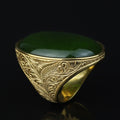 Men Silver Jade Gemstone Ring, Large Gold Engraved Signet Ring, Green Jade Gemstone Large Ring, Natural Jade Ring, Gift For Men